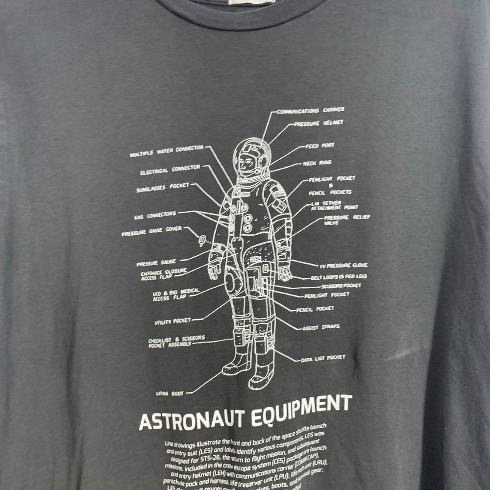 Astronaut Equipment Space Suit Schematic Graphic T-Shirt Faded Black Mens XL - Picture 6 of 16